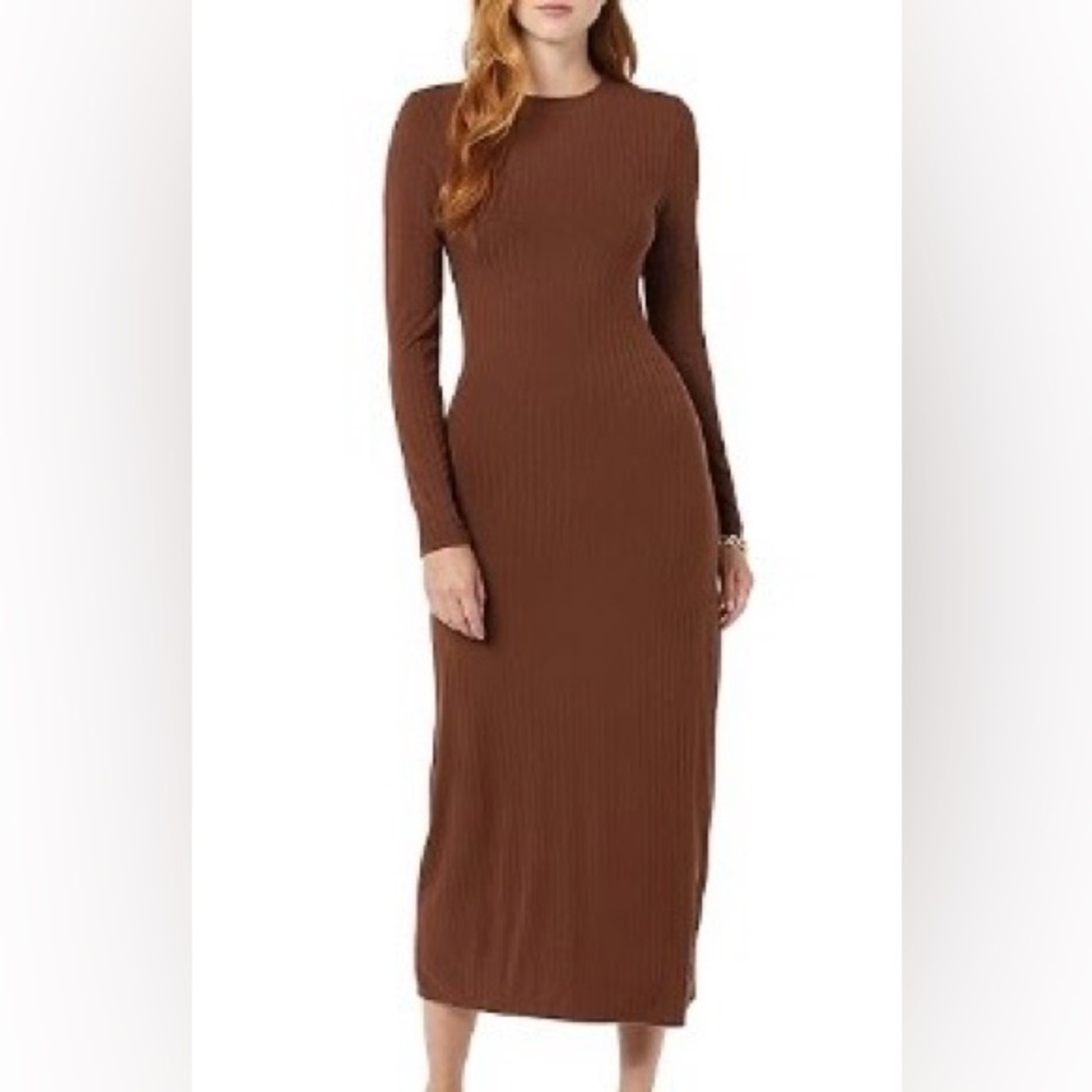 Amazon Essentials Women's Ribbed Long Sleeve Open Back Maxi Dress Brown Large